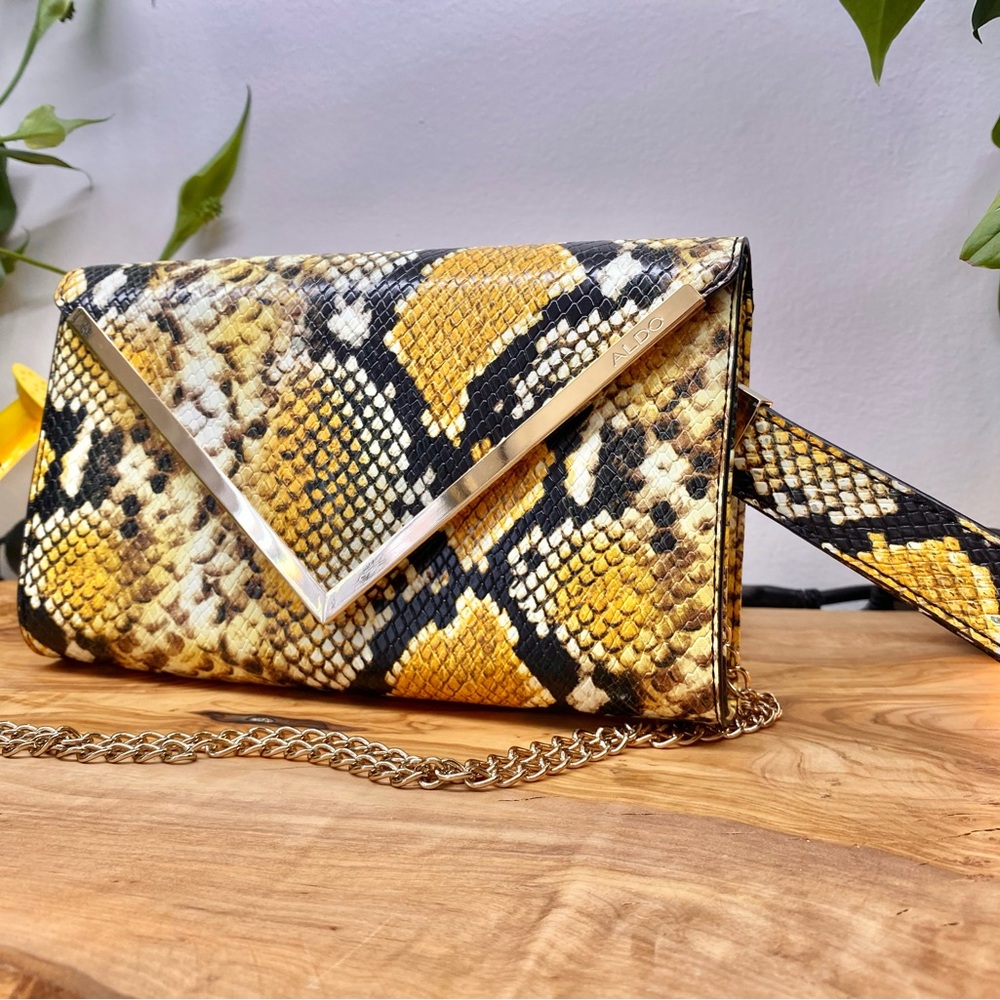 Aldo Stylish Snake Print Clutch with Chain Strap